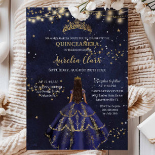Invitation Robe bleue marine chic étoilée pour Quinceañera en
