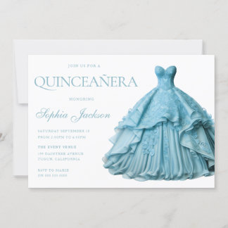 Invitation Robe Bleue Poussée Enchantée Gown Quinceanera