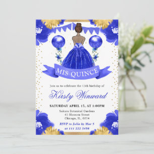 Invitation Robe Bleue Princesse à Peau Noire Quinceanera