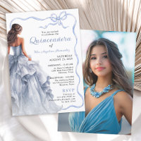 Robe Bleue Quinceañera Casquette à ruban photo