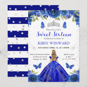 Invitation Robe Bleue Royale Blonde  Princesse Sweet 16