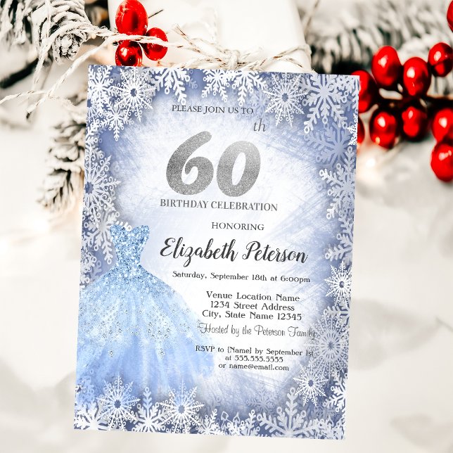 Invitation Robe Blue Snowflakes hiver 60e anniversaire (Créateur téléchargé)