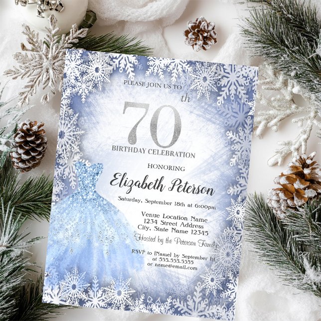Invitation Robe Blue Snowflakes hiver 70e anniversaire (Créateur téléchargé)