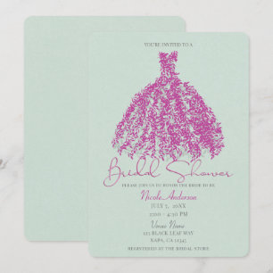 Invitation Robe botanique vintage rose et vert pour shower de