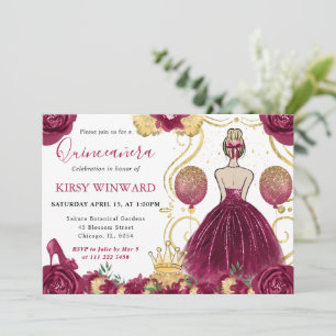 Invitation Robe Bourgogne Cheveux Blonds Princesse Quinceaner
