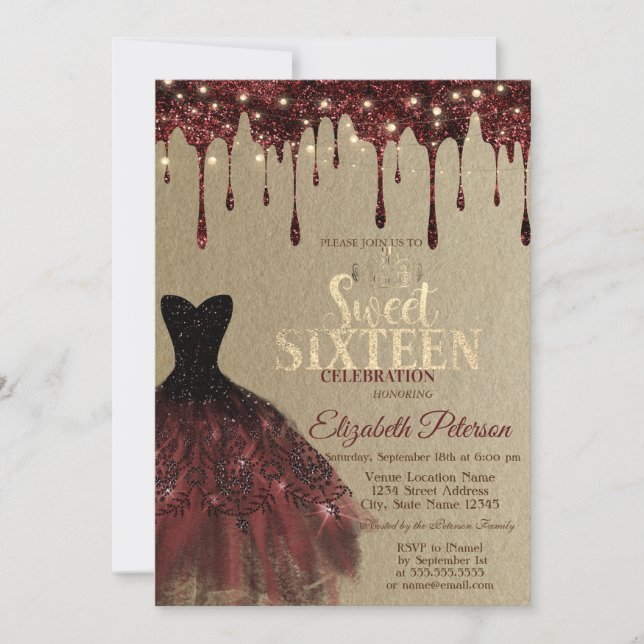 Invitation Robe Bourgogne, Parties scintillant Luminaires Kra (Devant)