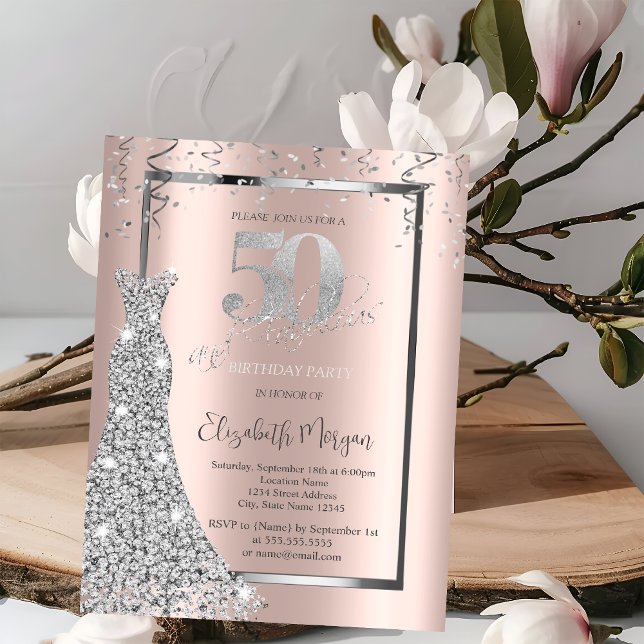 Invitation Robe brillante en argent Rose Gold 50e anniversair (Créateur téléchargé)