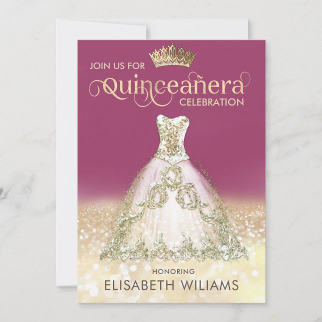 Invitation Robe brillante parties scintillant or ombre tiara  (Devant)