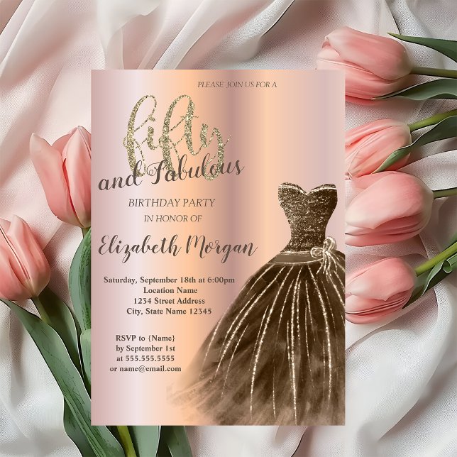 Invitation Robe Brown, Rose Gold 50e fête d'anniversaire (Créateur téléchargé)