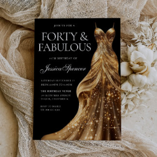 Invitation Robe Champagne Gold 40 & Fabuleux 40e anniversaire
