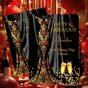 Invitation Robe Champagne Noir Rouge Or Anniversaire Incroyab