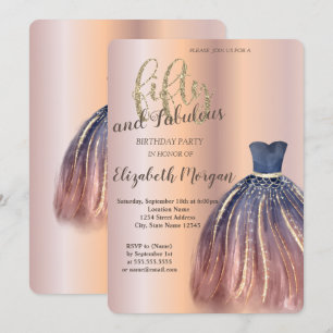 Invitation Robe chic, fête d'anniversaire de 50 ans en or ros
