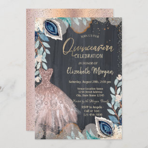 Invitation Robe Chic, Fleurs, Quinceanera Or Rose