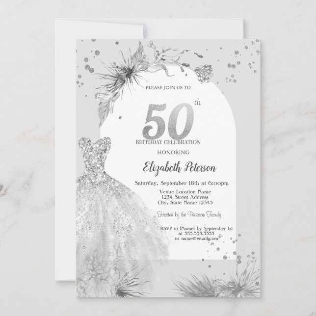 Invitation Robe chic gris d'hiver 50e anniversaire (Devant)
