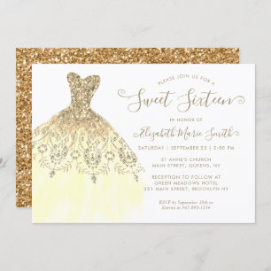 Invitation Robe Chic or jaune Parties scintillant douce 16e a