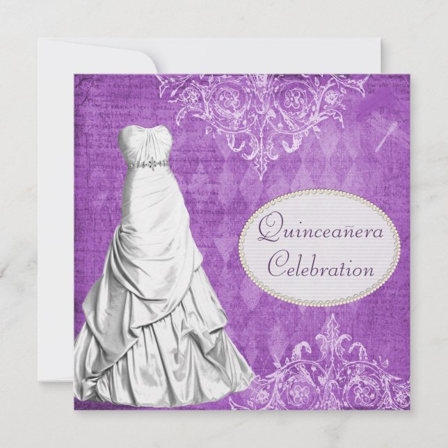 Invitation Robe chique Quinceanera pourpre chic minable (Devant)