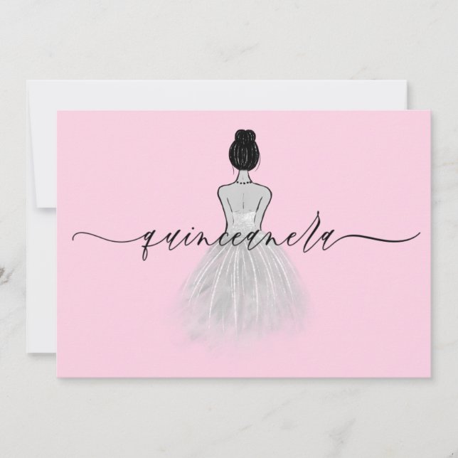 Invitation Robe classique noire et blanche Quinceanera (Devant)