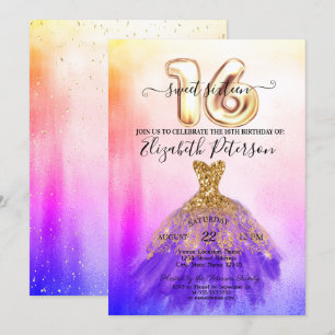 Invitation Robe colorée Confetti Ombre Sweet 16