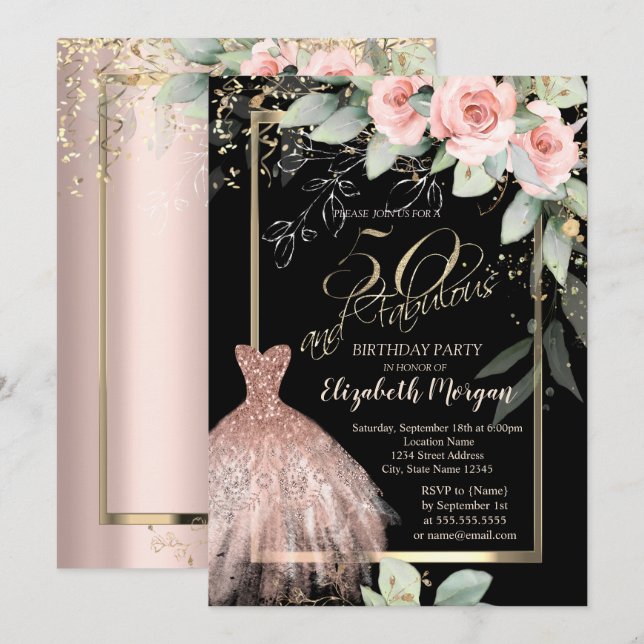 Invitation Robe, Confetti Rose Rose Gold 50e Anniversaire (Devant / Derrière)