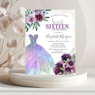 Invitation Robe Cool, Fleurs Violettes Confettis