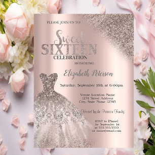 Invitation Robe Cool Pailleté Bokeh Rose Gold Sweet 16