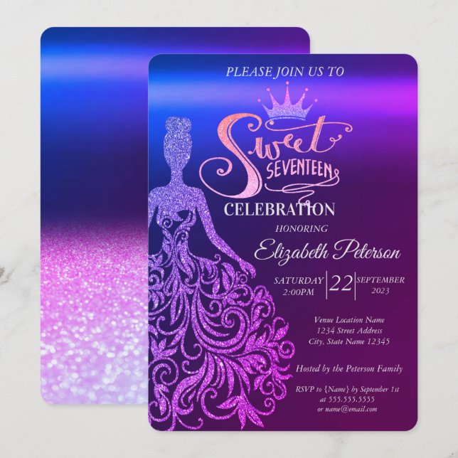 Invitation Robe cool Parties scintillant, Tiara, Violet Ombre (Devant / Derrière)