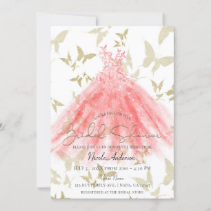 Invitation Robe corail danse papillon Or Fête de mariage