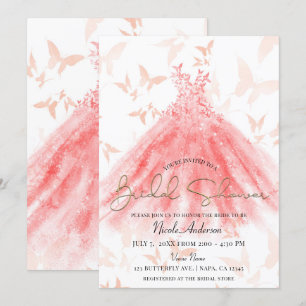 Invitation Robe corail danse papillon Or Fête de mariage