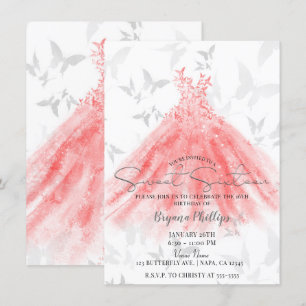 Invitation Robe corail orange danse papillon fête douce 16