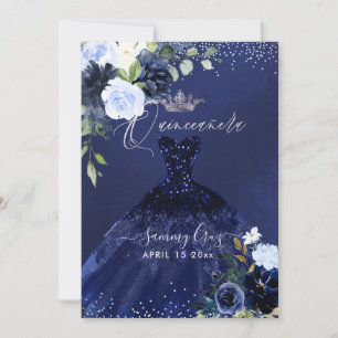 Invitation Robe d'aquarelle bleu marine Quinceanera