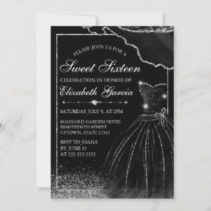 Invitation Robe d'aquarelle noire et arôme en verre d'argent
