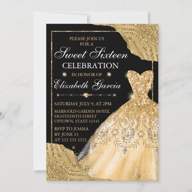 Invitation Robe d'aquarelle or et arêtes de verre Sweet sixte (Devant)