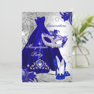 Invitation Robe d'argent bleu mascarade Quinceanera Tiara