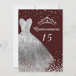 Invitation Robe d'argent Gown Bourgogne Quinceanera Party 15e