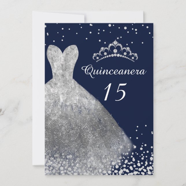 Invitation Robe d'argent Gown Marine Quinceanera Party 15e (Devant)