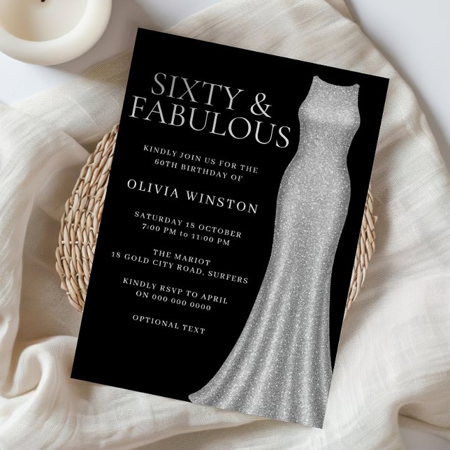 Invitation Robe d'argent Noir 60 et fabuleux 60e anniversaire (Créateur téléchargé)