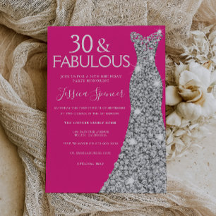 Invitation Robe d'argent rose 30 et fabuleux 30e anniversaire
