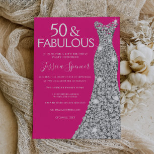 Invitation Robe d'argent rose 50 et fabuleux 50e anniversaire