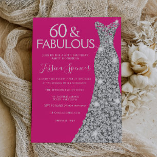 Invitation Robe d'argent rose 60 et fabuleux 60e anniversaire