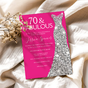 Invitation Robe d'argent rose 70 et fabuleux 70e anniversaire