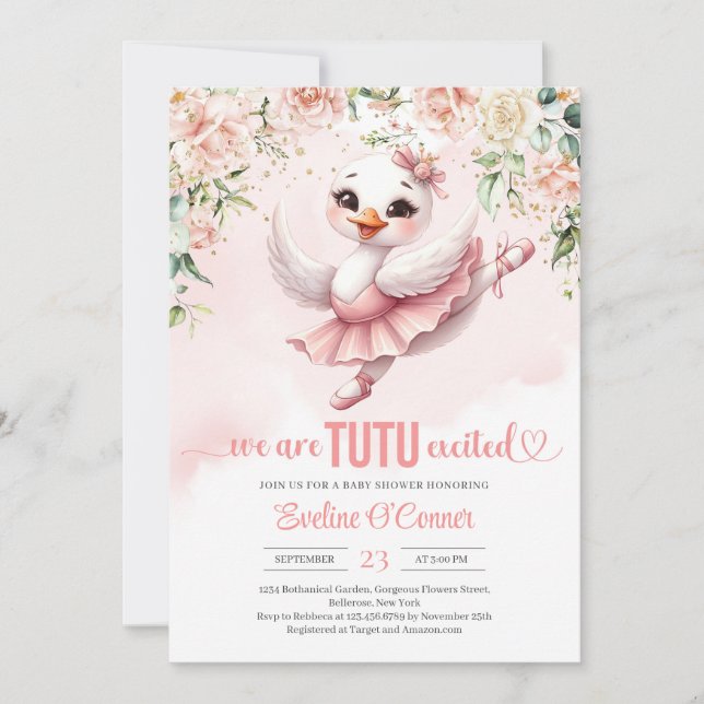 Invitation Robe de ballerine tutu de Swan Rose or floral (Devant)
