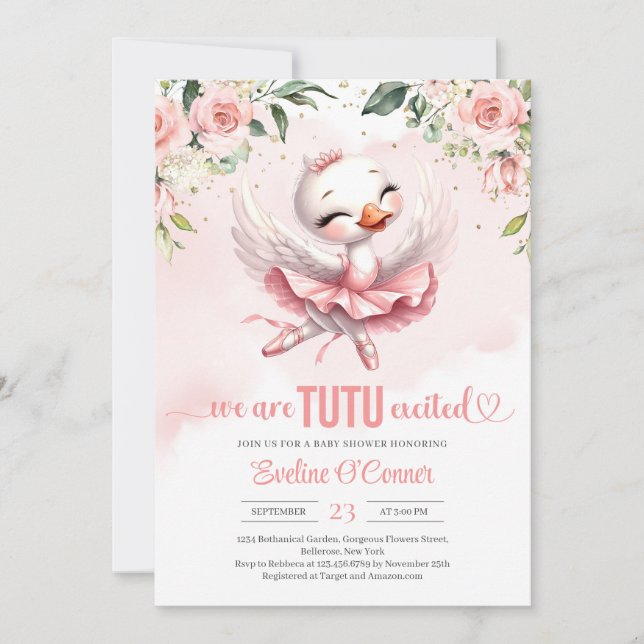 Invitation Robe de ballerine tutu de Swan Rose or floral (Devant)