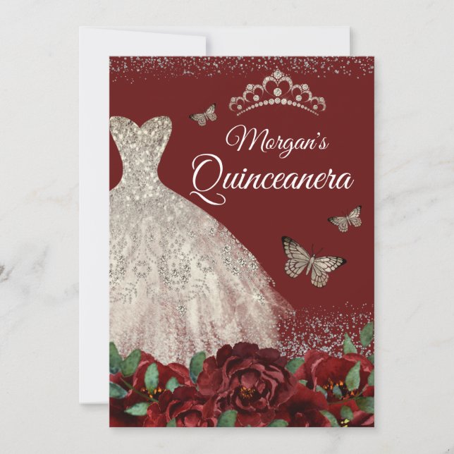 Invitation Robe de bijoux étincelante Papillon Quinceanera (Devant)