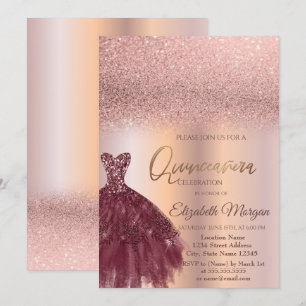 Invitation Robe de Bourgogne Rose Or Ombre Quinceañera