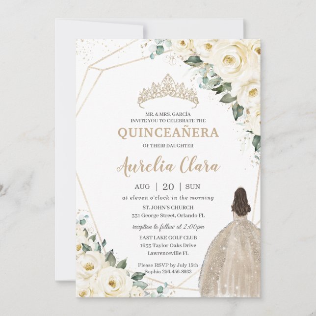 Invitation Robe de Champagne de la Quinceañera blanche ivoire (Devant)