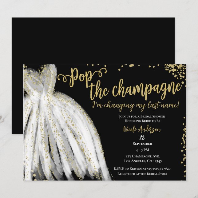 Invitation Robe de champagne et douche de mariée avec paillet (Devant / Derrière)