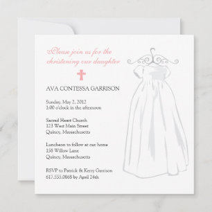 Invitation Robe de Christening et Croix rose