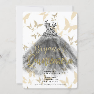 Invitation Robe de danse papillon Black & Gold Quinceañera 15
