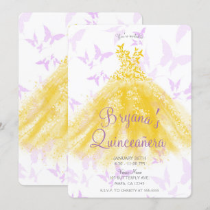 Invitation Robe de danse papillon jaune & Lilac Quinceañera