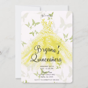 Invitation Robe de danse papillon jaune vert Quinceañera